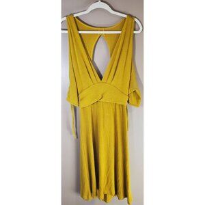 Muzzangbee Mustard Yellow Rayon Blend Backless Dress, Size L Slinky Preppy